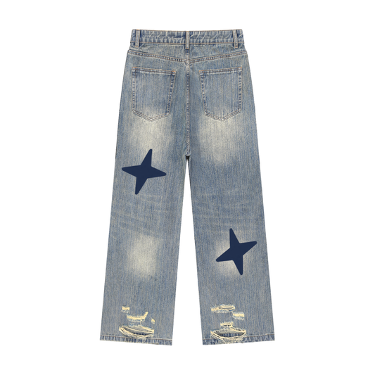 Vintage Wash Distressed Denim Jeans