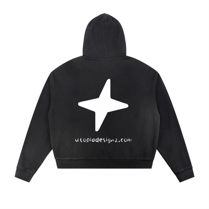 Sun Fade Frayed Raw Edge Fleece Zip Hoodie