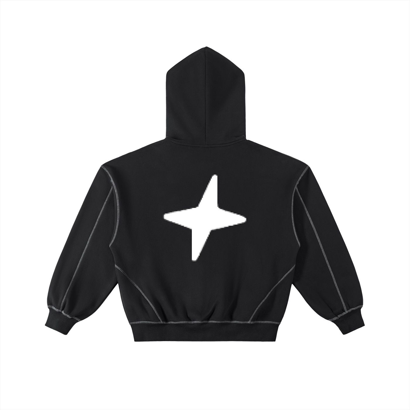 Contrast-Stitched Boxy Fleece Zip Hoodie