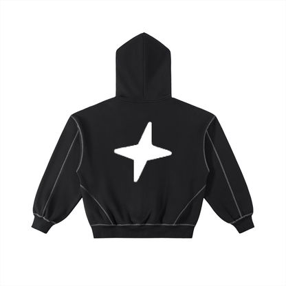 Contrast-Stitched Boxy Fleece Zip Hoodie