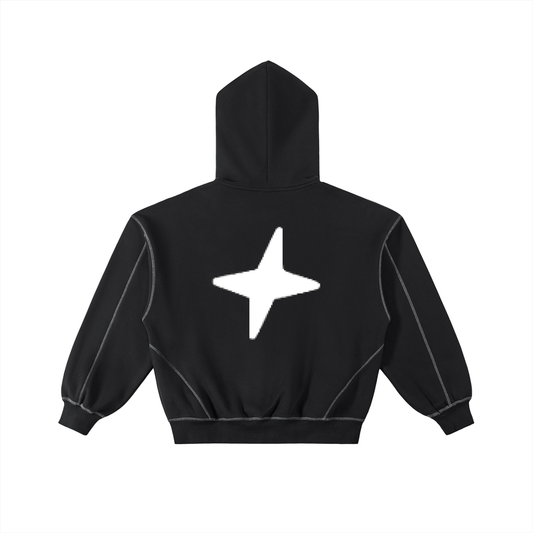Contrast-Stitched Boxy Fleece Zip Hoodie
