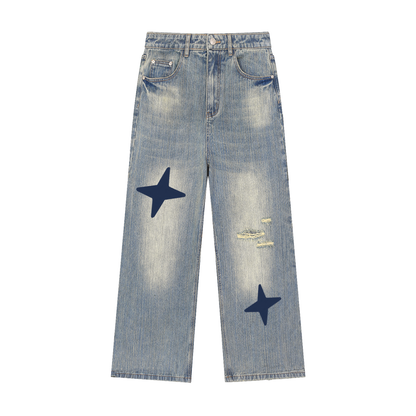 Vintage Wash Distressed Denim Jeans