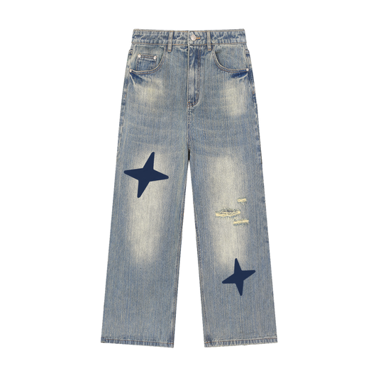 Vintage Wash Distressed Denim Jeans